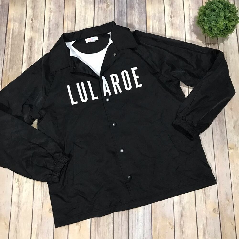 Lularoe Black Logo Varsity Windbreaker Snap Front Jacket Women Size Small